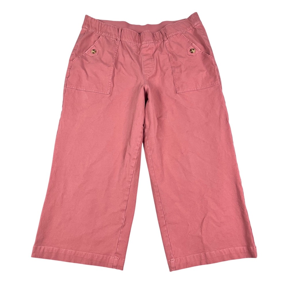AnyBody Pink Wide Leg Cropped Pants Elastic Waist Patch Pockets Size Large